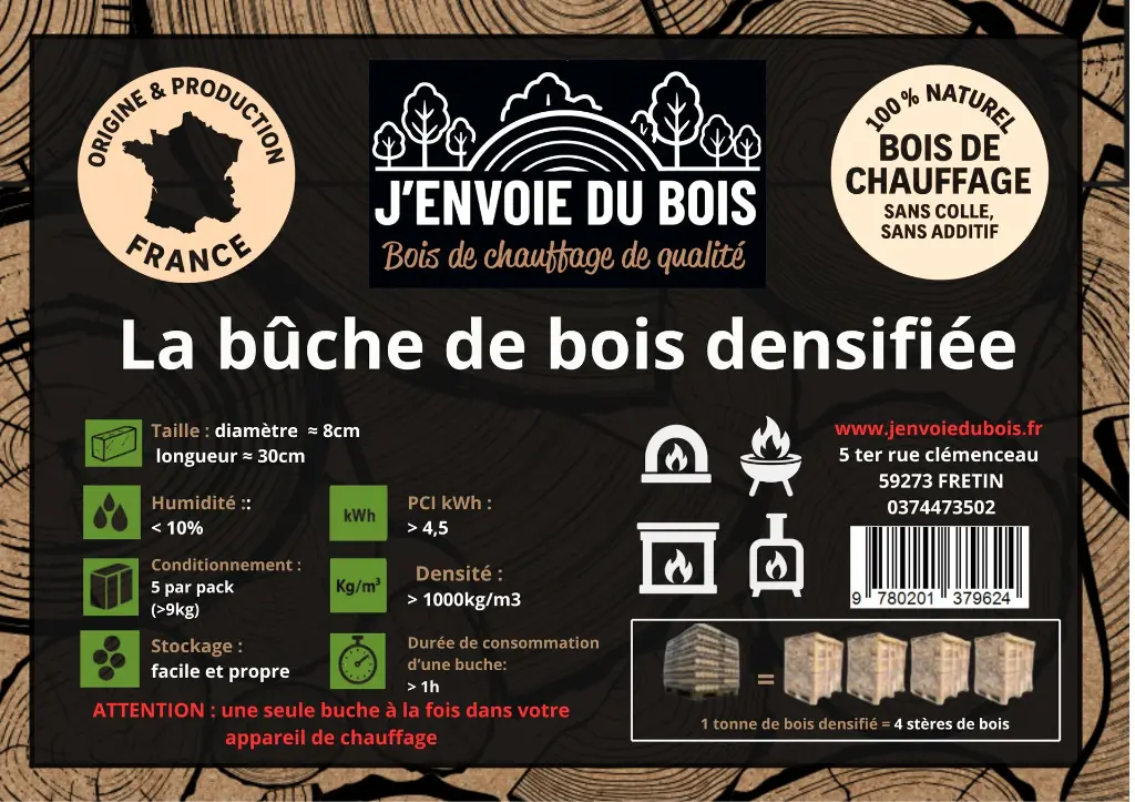 117 packs de bûches densifiées J'envoie du bois