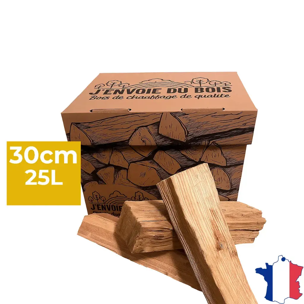 Bois de chauffage 30cm - Carton de 25 litres JEDB - Bûches extra sèches (étuvées)