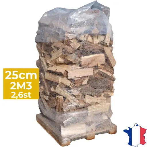 Bois de chauffage 25cm - Palette filet 2m3 - Bûches demi-sèches - 2,6 stères