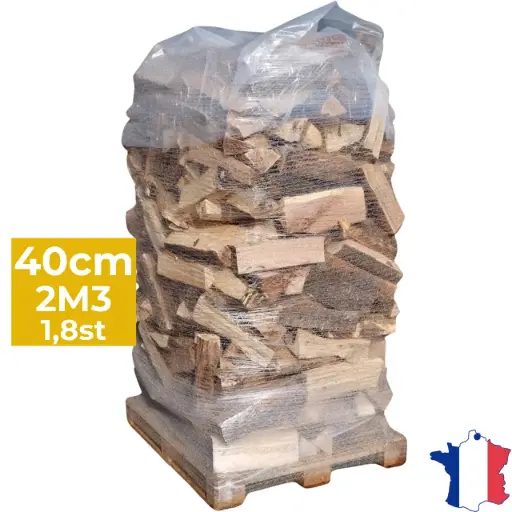 Bois de chauffage 40cm - Palette filet 2m3 - Bûches demi-sèches - 1,8 stères