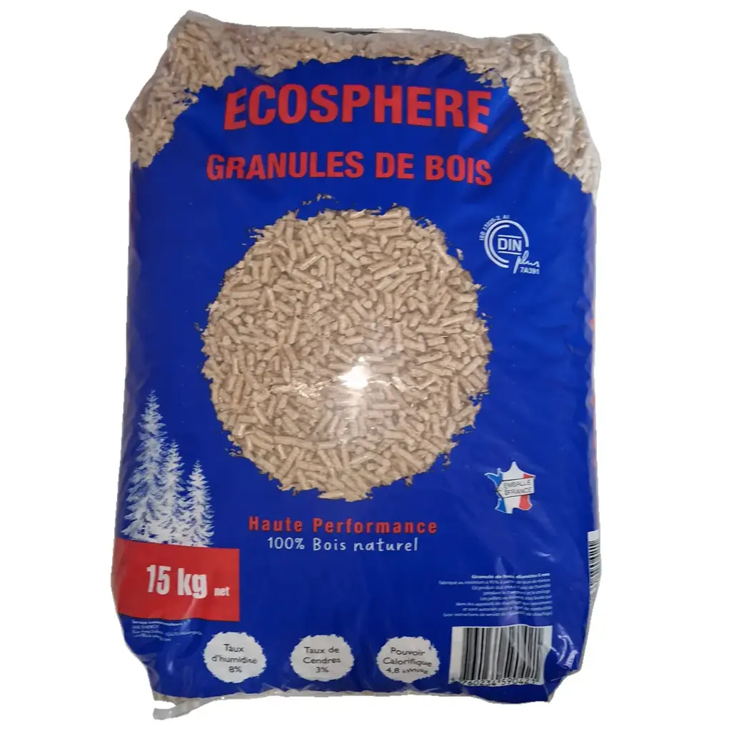Pellets granulés de bois DIN+ Ecosphère - Sac de 15Kg