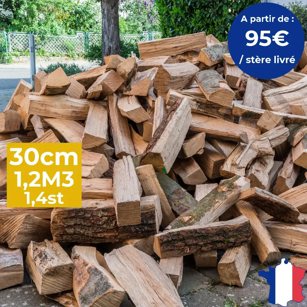 Bûches de 30cm demi-sèches - Livrées en vrac - Big bag de 1,4 stères