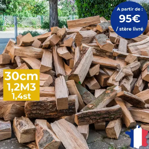 Bûches de 30cm demi-sèches - Livrées en vrac - Big bag de 1,4 stères